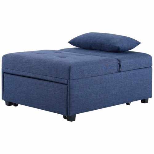 Linon Boone Upholstered Convertible Sofa Bed in Blue Perspective: left