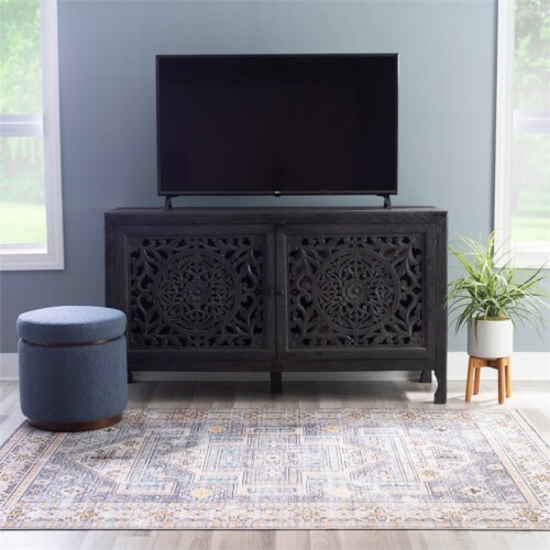 Linon Micah Two Door Wood Cabinet in Black Perspective: left