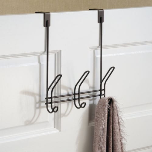 iDesign Classico Over-the-Door Satin Finish 3-Hook Towel Rack - Silver Perspective: left