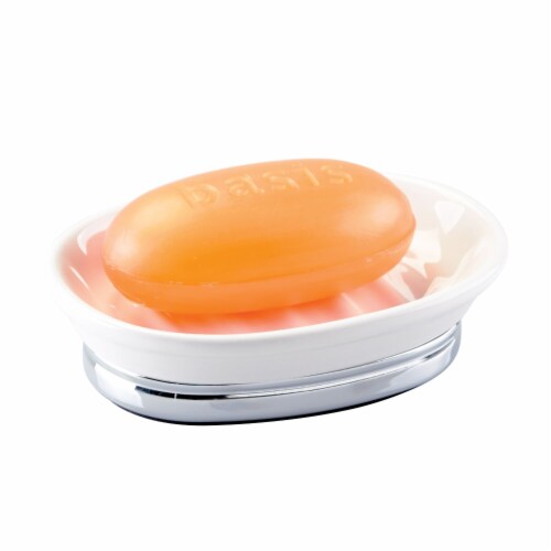 iDesign York Soap Dish - White/Chrome Perspective: left