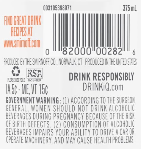 Smirnoff Peach (Vodka Infused With Natural Flavors) Perspective: left