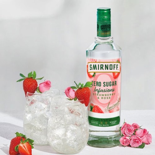Smirnoff Zero Sugar Infusions Strawberry & Rose Vodka Perspective: left