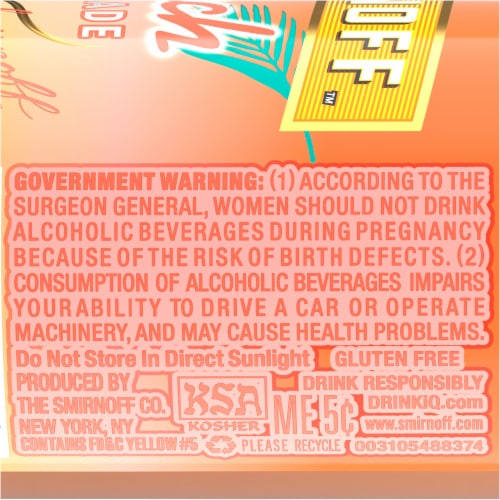 Smirnoff Peach Lemonade (Vodka Infused With Natural Flavors) Perspective: left
