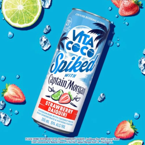 Vita Coco Spiked with Captain Morgan Strawberry Daiquiri Perspective: left
