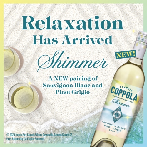 Coppola Diamond Collection Shimmer Sauvignon Blanc Pinot Grigio White Wine, California, 12.0% ABV Perspective: left