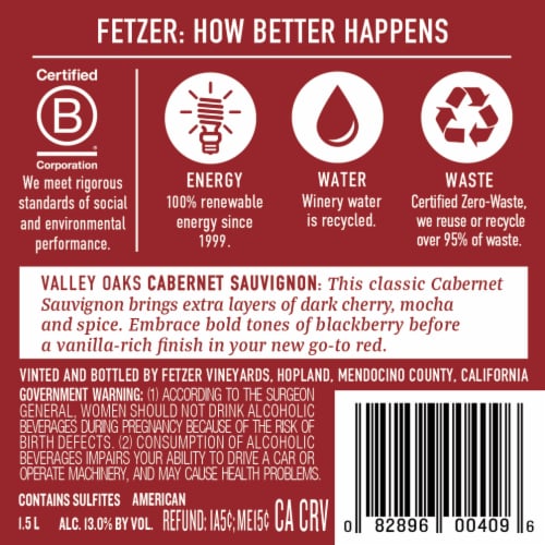 Fetzer® Valley Oaks Cabernet Sauvignon Red Wine 1.5L Perspective: left