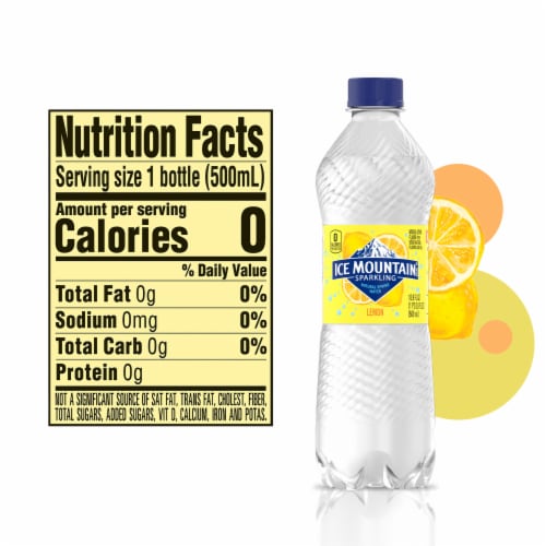 Ice Mountain Lemon Flavored Sparkling Bottled Water Perspective: left
