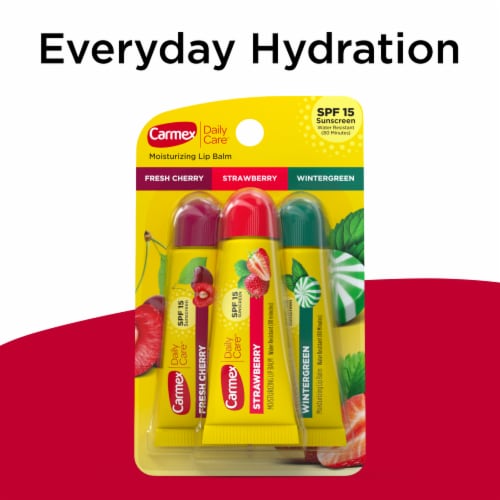 Carmex Daily Care Moisturizing Lip Balm Tubes SPF 15 Multi-Flavor Lip Balm Pack 3 Count 0.35 OZ Perspective: left