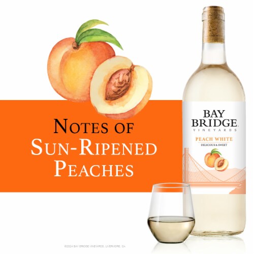 Bay Bridge Peach White Moscato Wine Perspective: left