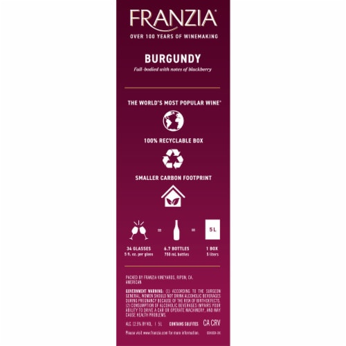 Franzia Burgundy World Classics Blend Red Wine Box Perspective: left