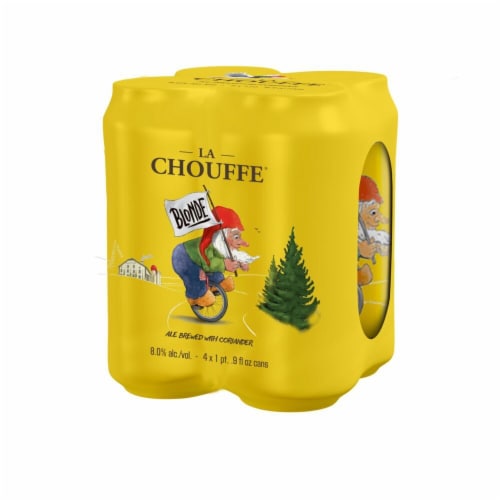 La Chouffe Golden Ale Import Beer 4pk Cans Perspective: left