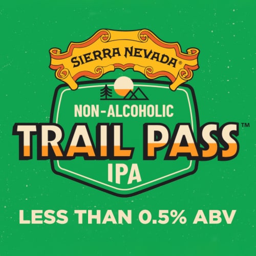Sierra Nevada Trail Pass Non-Alcoholic IPA Craft Beer Perspective: left