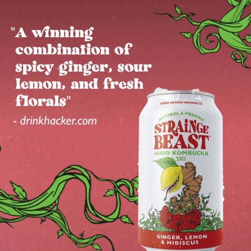 Strainge Beast Ginger Lemon & Hibiscus Hard Kombucha Perspective: left