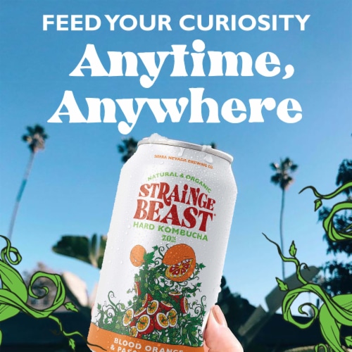 Strainge Beast Passion Fruit Hops & Blood Orange Hard Kombucha Perspective: left