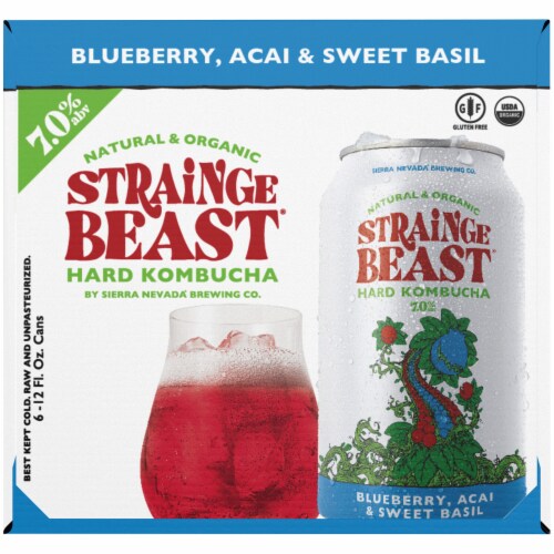 Strainge Beast Blueberry Acai & Sweet Basil Hard Kombucha Perspective: left
