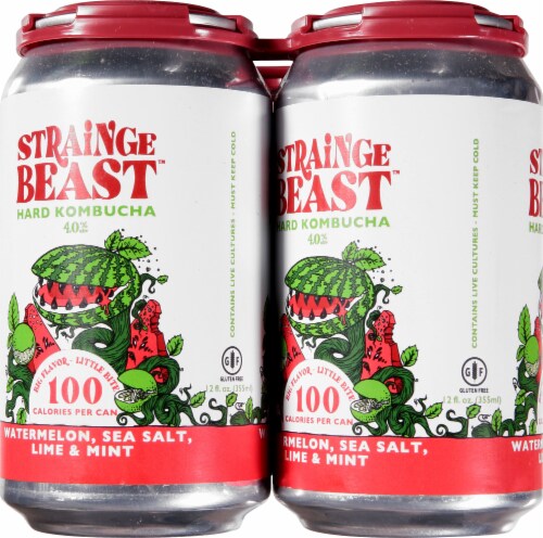 Strainge Beast Watermelon Sea Salt Lime & Mint Hard Kombucha Perspective: left