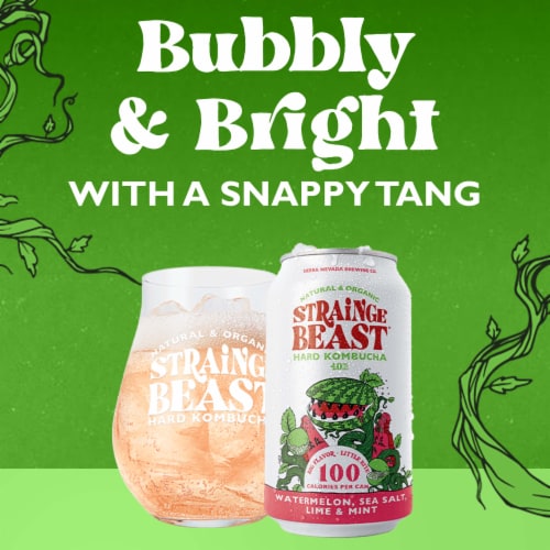 Strainge Beast® Natural & Organic Watermelon Sea Salt Lime & Mint Hard Kombucha Perspective: left
