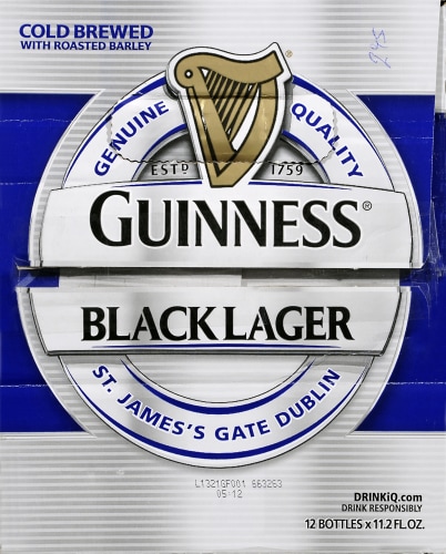 Guinness Black Lager Beer Bottles Perspective: left