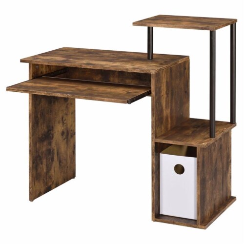 ACME Lyphre Wooden Top Computer Desk in Weathered Oak and Black Perspective: left
