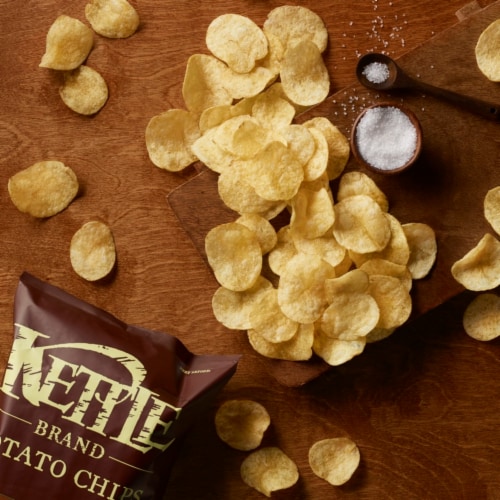 Kettle Brand Potato Chips Sea Salt Kettle Chips Snack Bag Perspective: left