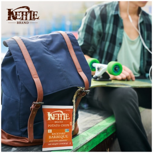 Kettle Brand Potato Chips Backyard Barbeque Kettle Chips Snack Bag Perspective: left