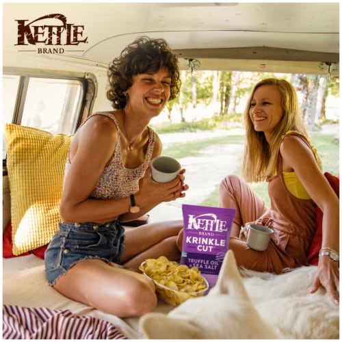 Kettle Brand Potato Chips Krinkle Cut Truffle Oil & Sea Salt Kettle Chips Perspective: left