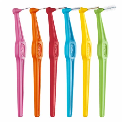 TEPE Interdental Brush Angle Cleaners - Dental Brushes Between Teeth 6 Pk, Yellow 0.7mm Perspective: left
