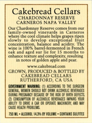 Cakebread Cellars Chardonnay Reserve Napa Valley White Wine Perspective: left