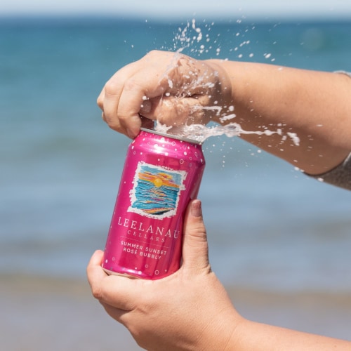 Leelanau Cellars Summer Sunset Rose Bubbly Wine Can Perspective: left