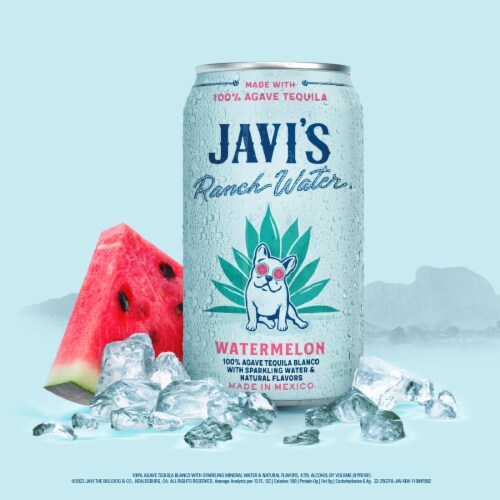 Javi's Watermelon Tequila Soda Hard Seltzer Perspective: left