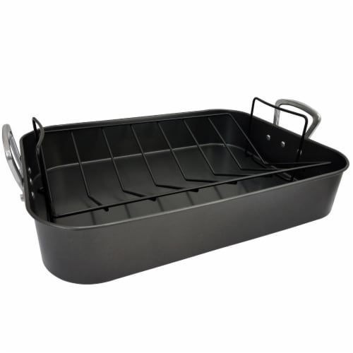 Gibson Home French Roaster 2 Piece Carbon Steel Turkey Chicken w/ Roast Rack Perspective: left