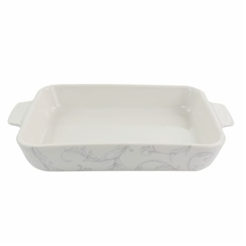 Martha Stewart White Floral Ceramic Baker Set Perspective: left