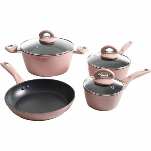 Oster 12 Piece Aluminum Non Stick Home Frying Pot & Pan Cookware Set, Dusty Rose Perspective: left
