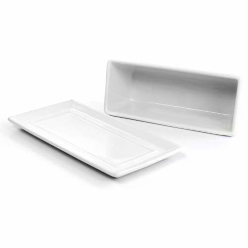 Martha Stewart Ceramic Butter Dish with Lid - White Perspective: left