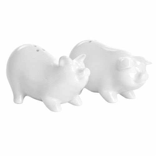 Martha Stewart White Ceramic Pig Figurine Salt and Pepper Shaker Set Perspective: left