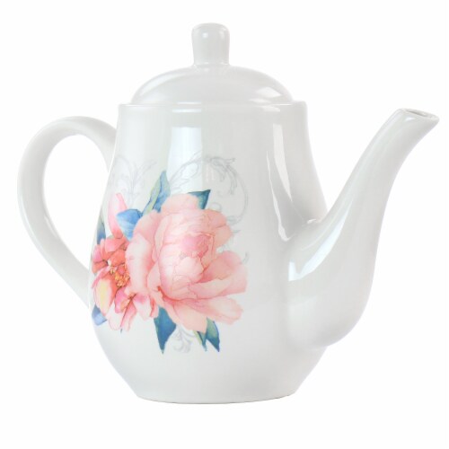 Martha Stewart White Floral Ceramic Tea Pot Perspective: left