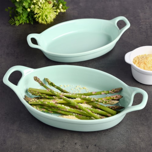 Martha Stewart Mint Oval Stoneware Baker Set with Handles Perspective: left