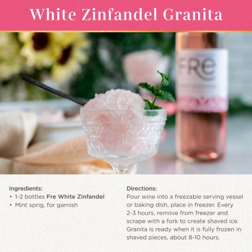 FRE Alcohol-Removed White Zinfandel Pink Low Calorie Non Alcoholic Wine Perspective: left