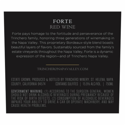 Trinchero Napa Valley Forte California Red Wine 750 ml Perspective: left
