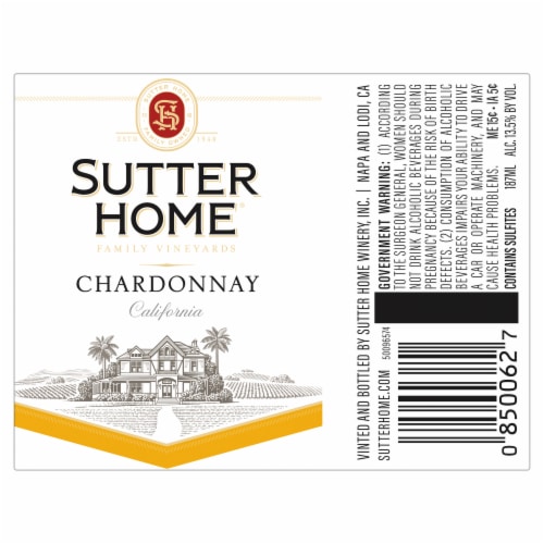 Sutter Home Chardonnay California White Wine Bottles Perspective: left