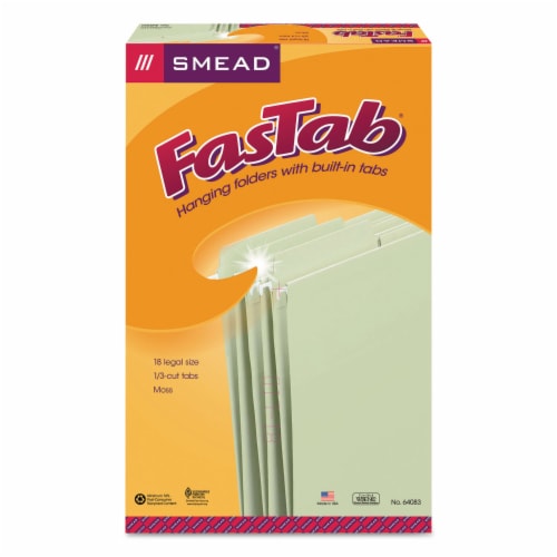 Smead FasTab Hanging File Folders 1/3 Tab Legal Moss Green 20/Box 64083 Perspective: left
