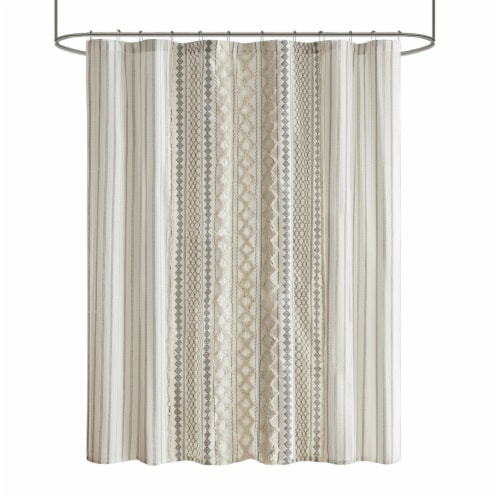 INK+IVY Imani Tufted Chenille 100% Cotton Shower Curtain, Ivory - 72x72 Perspective: left