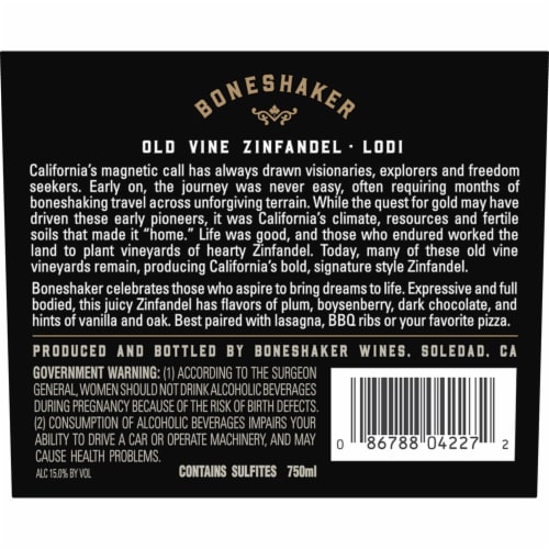 Boneshaker Old Vine Zinfandel Perspective: left