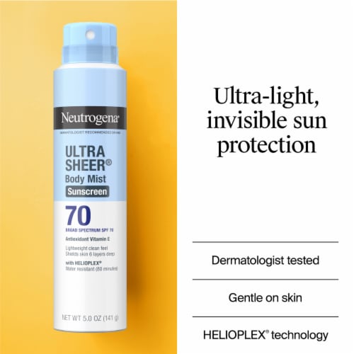Neutrogena Ultra Sheer Body Mist Sunscreen Broad Spectrum SPF 70 Perspective: left