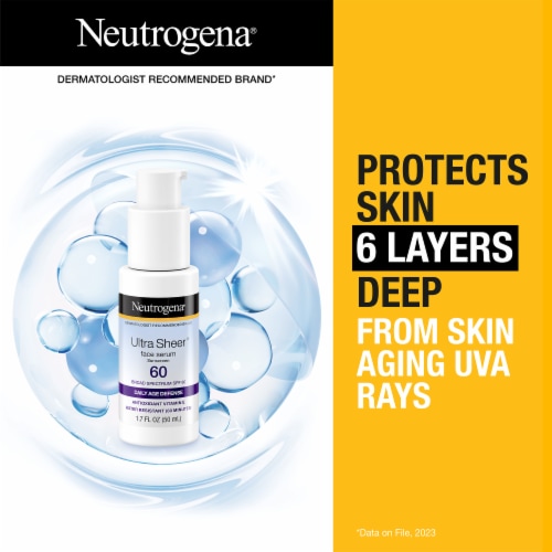 Neutrogena® Ultra Sheer® Moisturizing Face Serum Sunscreen SPF 60+ Perspective: left