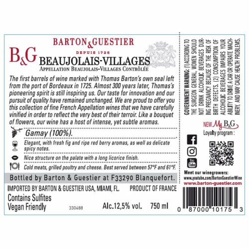 Barton & Guestier Grand Bouquet Gamay French Red Wine, 750 ml - Kroger