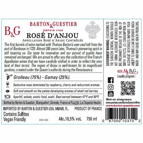 Barton & Guestier Saint Louis France Rose Wine Perspective: left