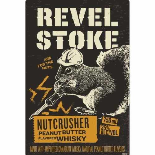 Revel Stoke Nutcrusher Peanut Butter Flavored Canadian Whisky Perspective: left