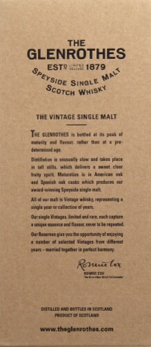 The Glenrothes Vintage Reserve Speyside Single Malt Scotch Whisky Perspective: left