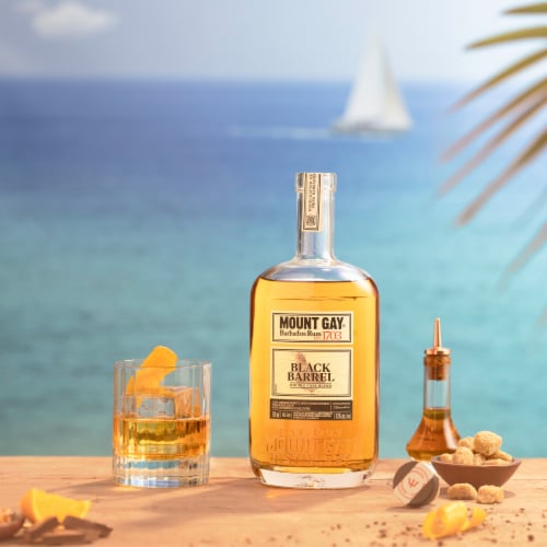 Mount Gay Black Barrel Double Cask Blend Rum Perspective: left